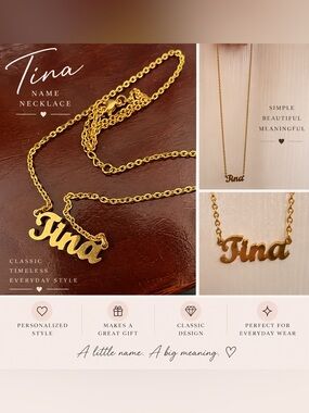 Gold Personalized 'Tina' Name Necklace - Women Jewelry